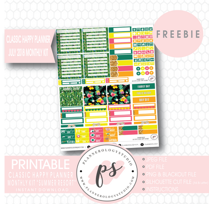 Summer Resort Classic Happy Planner July 2018 Monthly Kit Digital Printable Planner Stickers (PDF/JPG/PNG/Silhouette Cut File Freebie) - Plannerologystudio