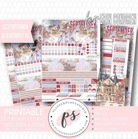 Once Upon a Dream September 2018 Monthly View Kit Digital Printable Planner Stickers (for use with Erin Condren) - Plannerologystudio