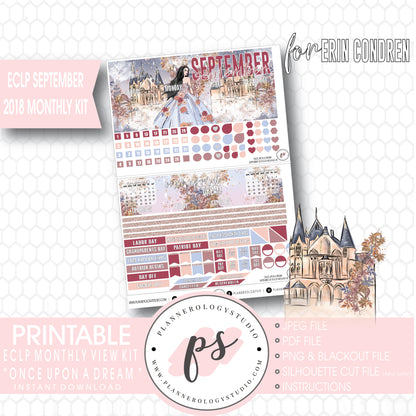 Once Upon a Dream September 2018 Monthly View Kit Digital Printable Planner Stickers (for use with Erin Condren) - Plannerologystudio