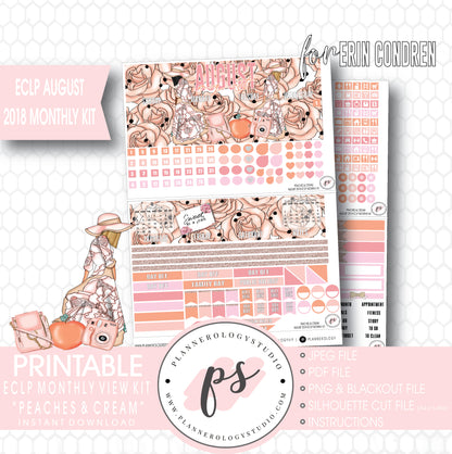 Peaches & Cream August 2018 Monthly View Kit Digital Printable Planner Stickers (for use with Erin Condren) - Plannerologystudio