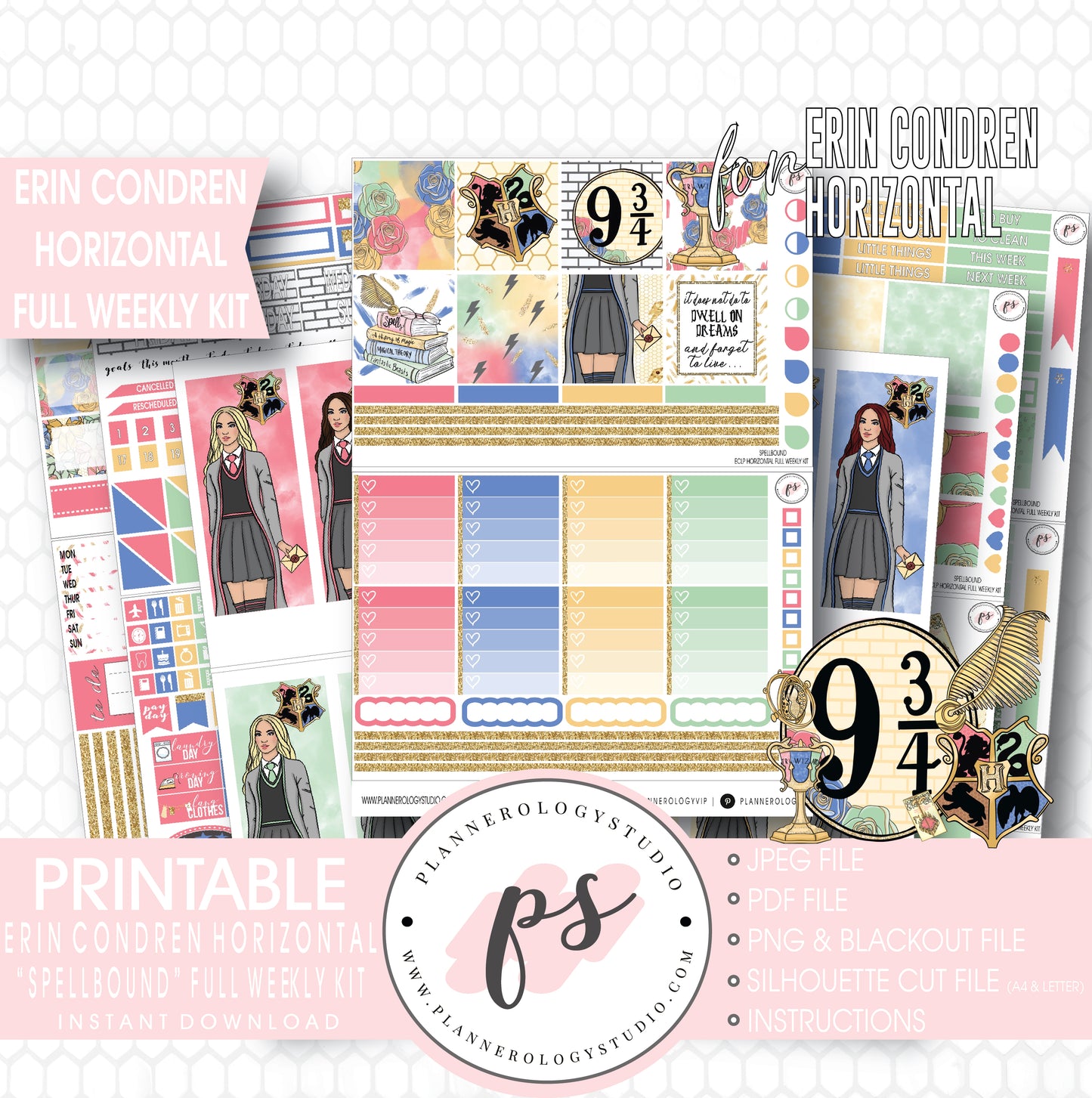 Spellbound (Harry Potter) Full Weekly Kit Printable Planner Stickers (for use with ECLP Horizontal) - Plannerologystudio