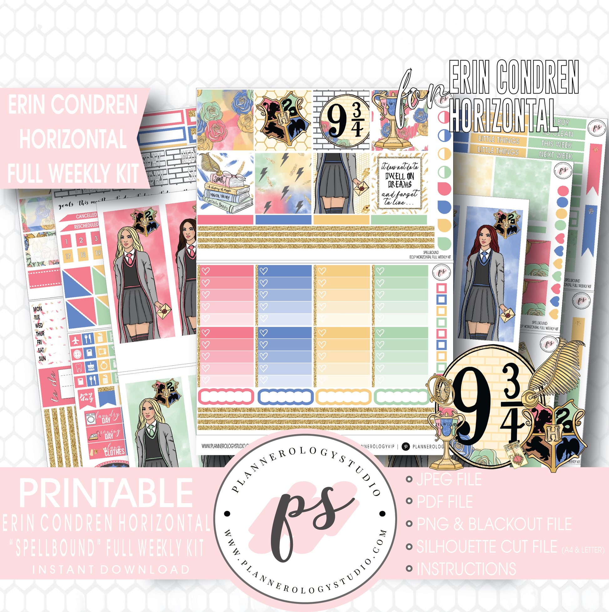 Spellbound (Harry Potter) Full Weekly Kit Printable Planner Stickers (for use with ECLP Horizontal) - Plannerologystudio