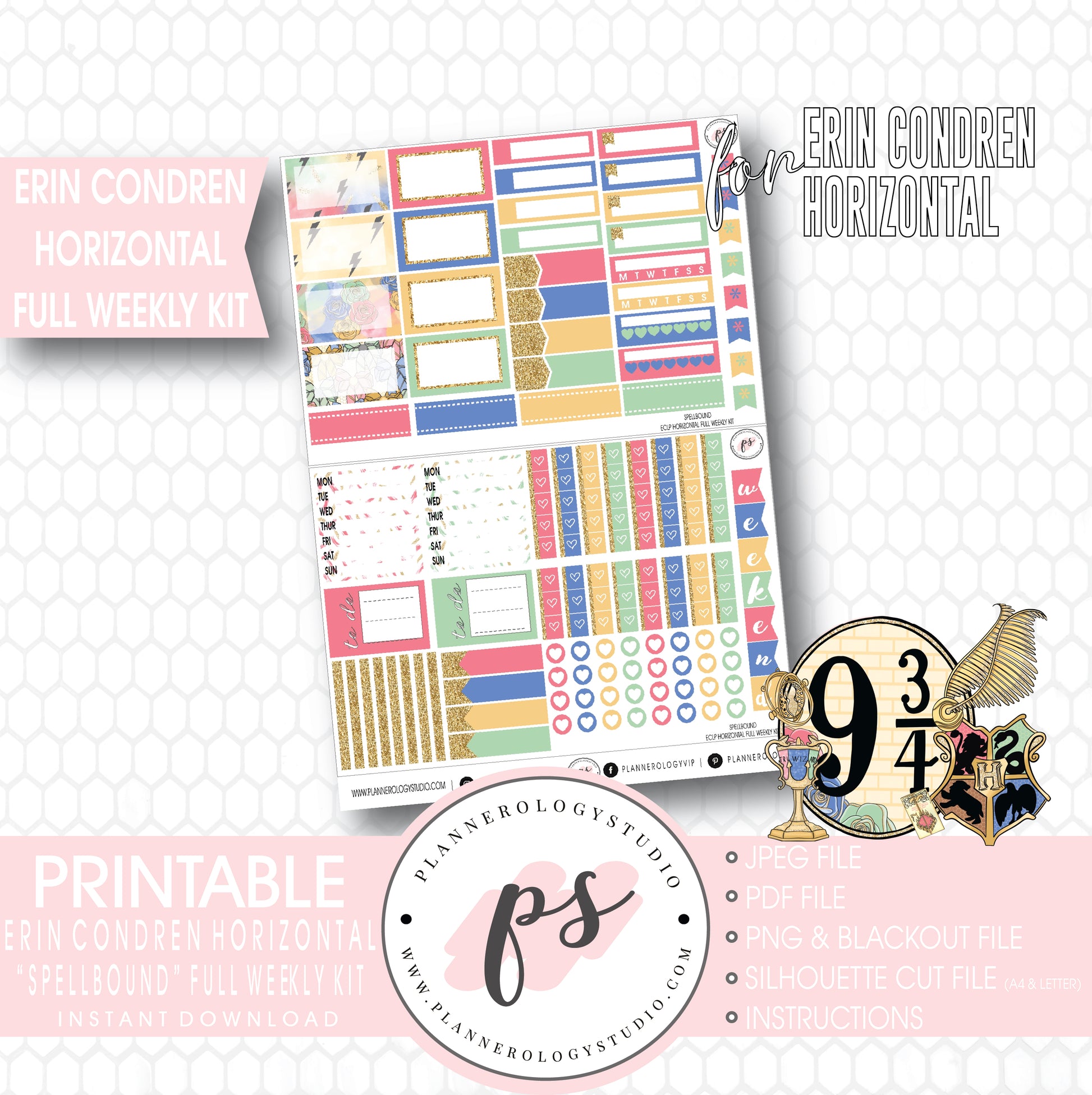 Spellbound (Harry Potter) Full Weekly Kit Printable Planner Stickers (for use with ECLP Horizontal) - Plannerologystudio