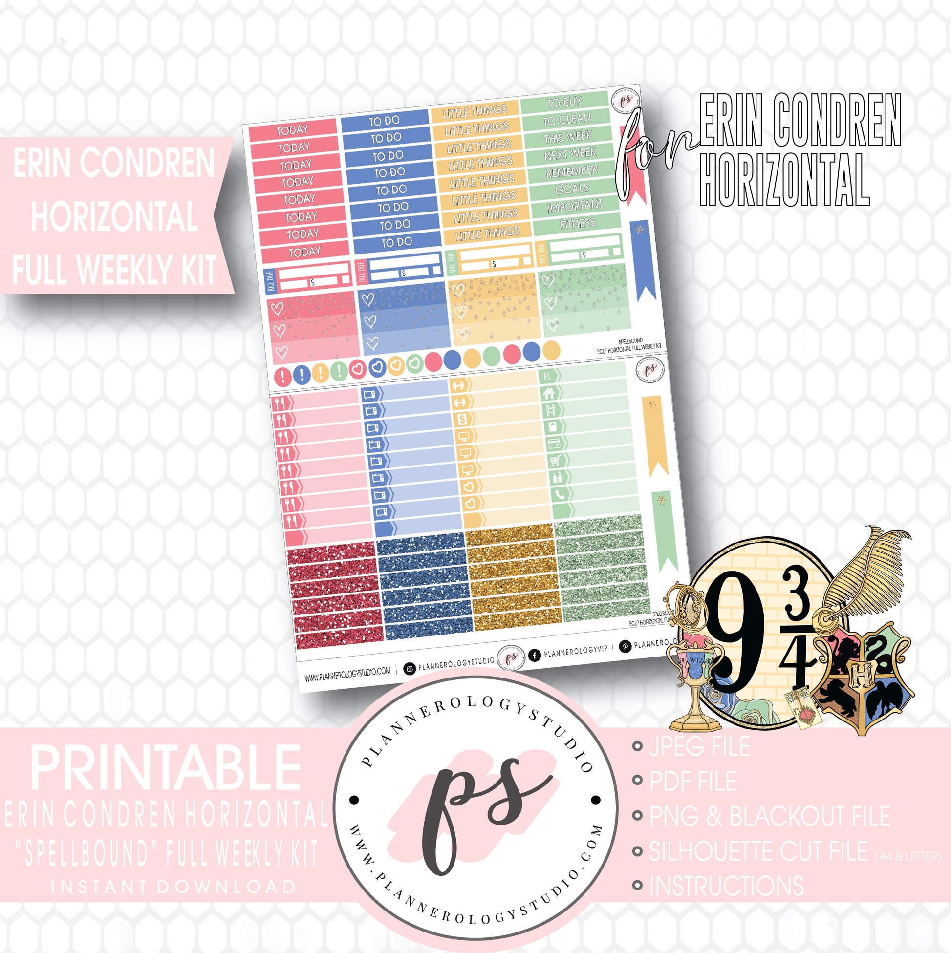 Spellbound (Harry Potter) Full Weekly Kit Printable Planner Stickers (for use with ECLP Horizontal) - Plannerologystudio