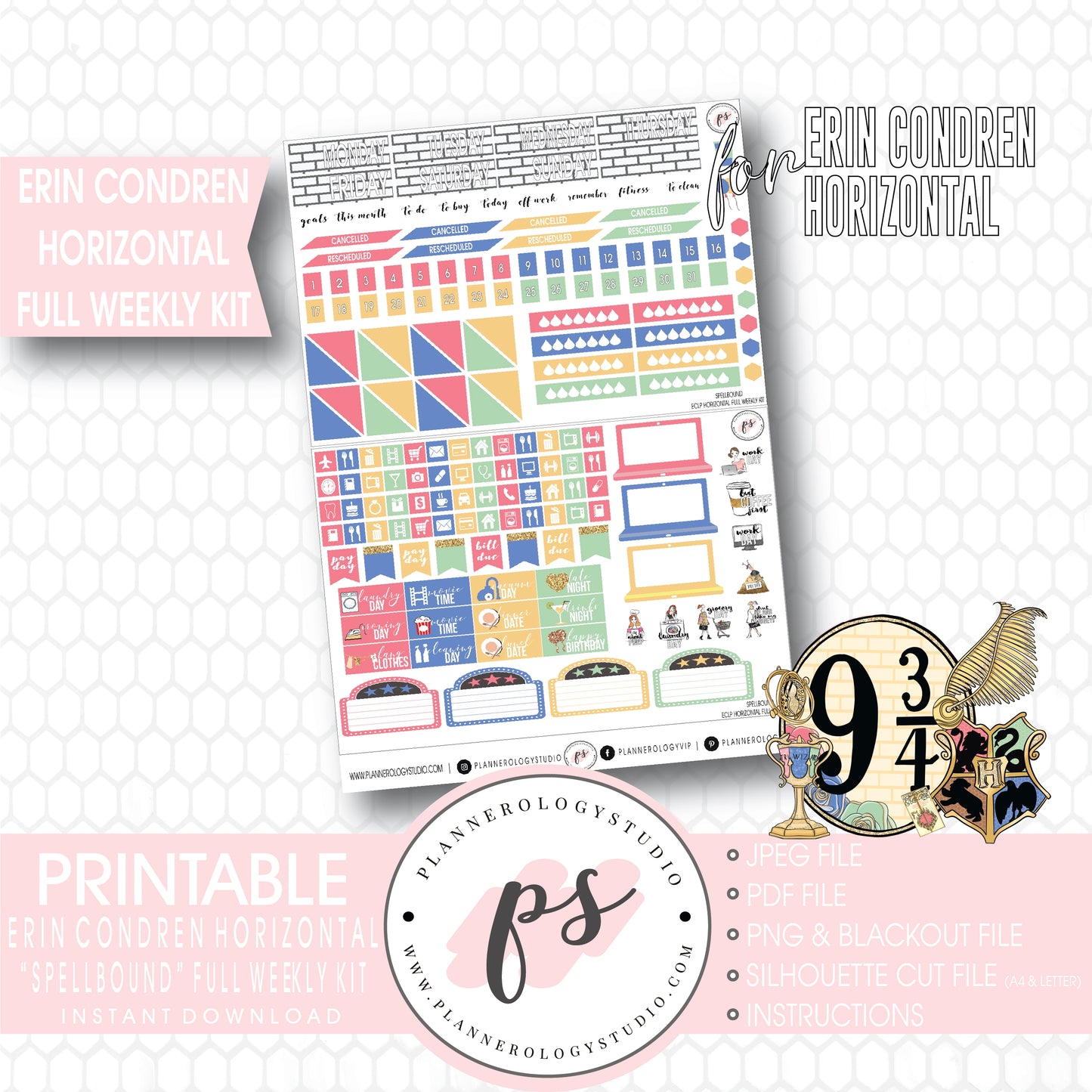 Spellbound (Harry Potter) Full Weekly Kit Printable Planner Stickers (for use with ECLP Horizontal) - Plannerologystudio