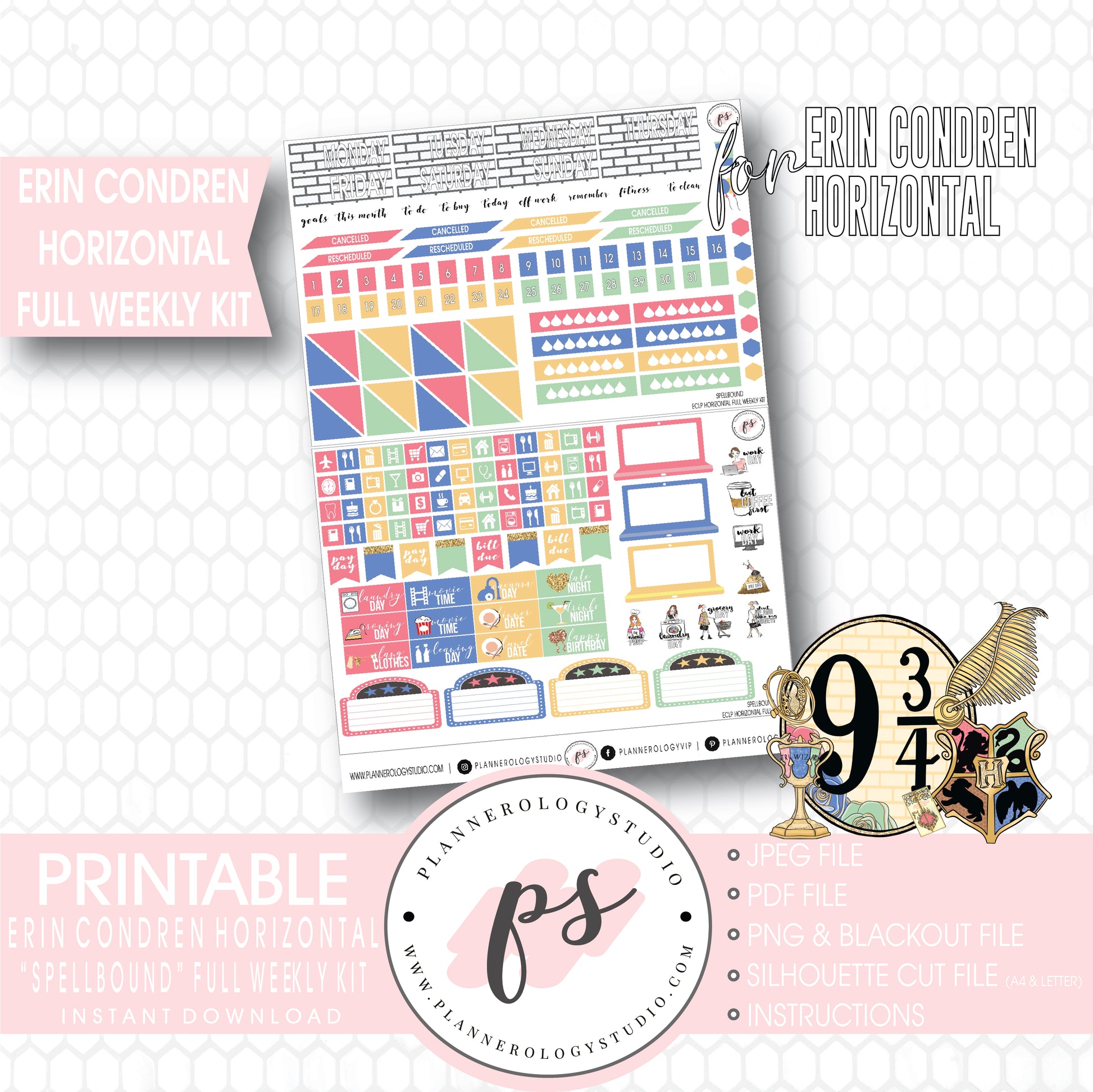 Spellbound (Harry Potter) Full Weekly Kit Printable Planner Stickers (for use with ECLP Horizontal) - Plannerologystudio