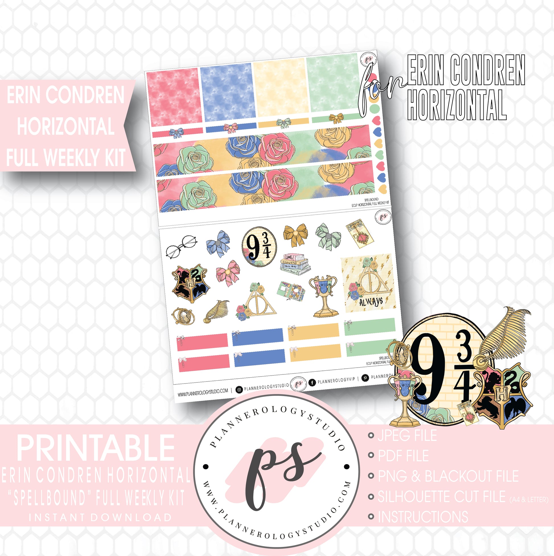 Spellbound (Harry Potter) Full Weekly Kit Printable Planner Stickers (for use with ECLP Horizontal) - Plannerologystudio