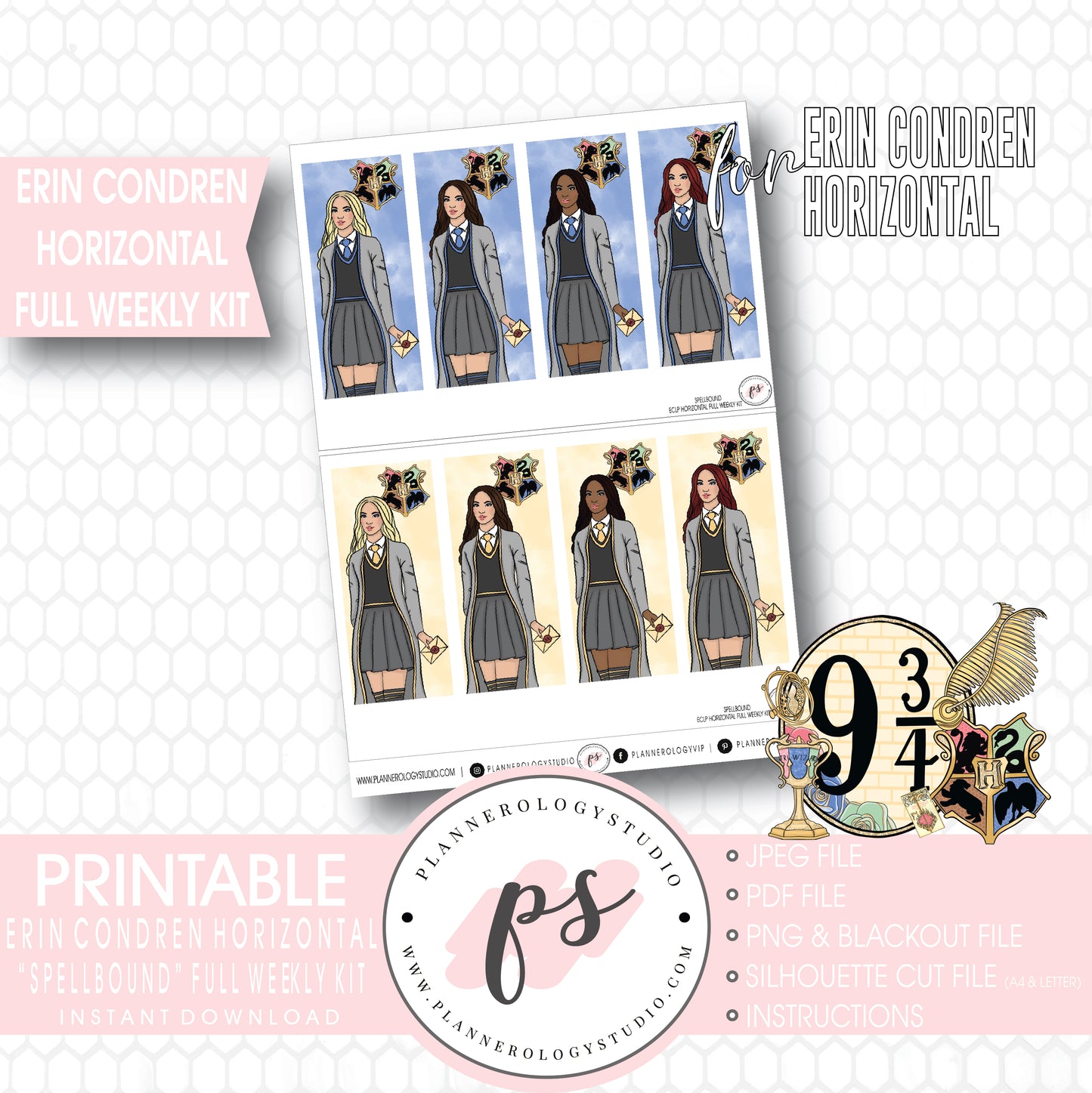 Spellbound (Harry Potter) Full Weekly Kit Printable Planner Stickers (for use with ECLP Horizontal) - Plannerologystudio