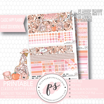 Peaches & Cream August 2018 Monthly View Kit Digital Printable Planner Stickers (for use with Classic Happy Planner) - Plannerologystudio