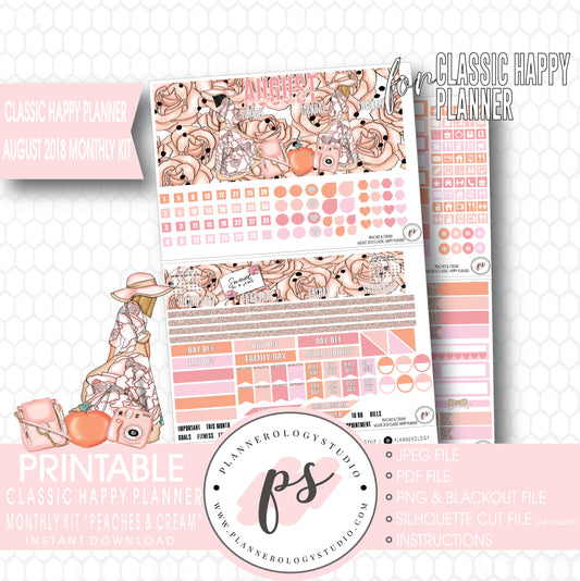 Peaches & Cream August 2018 Monthly View Kit Digital Printable Planner Stickers (for use with Classic Happy Planner) - Plannerologystudio