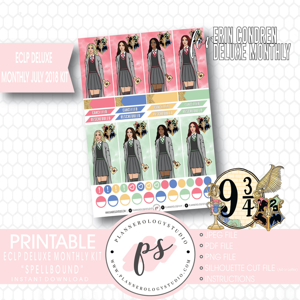 Spellbound (Harry Potter) July 2018 Monthly View Kit Digital Printable Planner Stickers (for use with Erin Condren Deluxe Monthly Planner) - Plannerologystudio