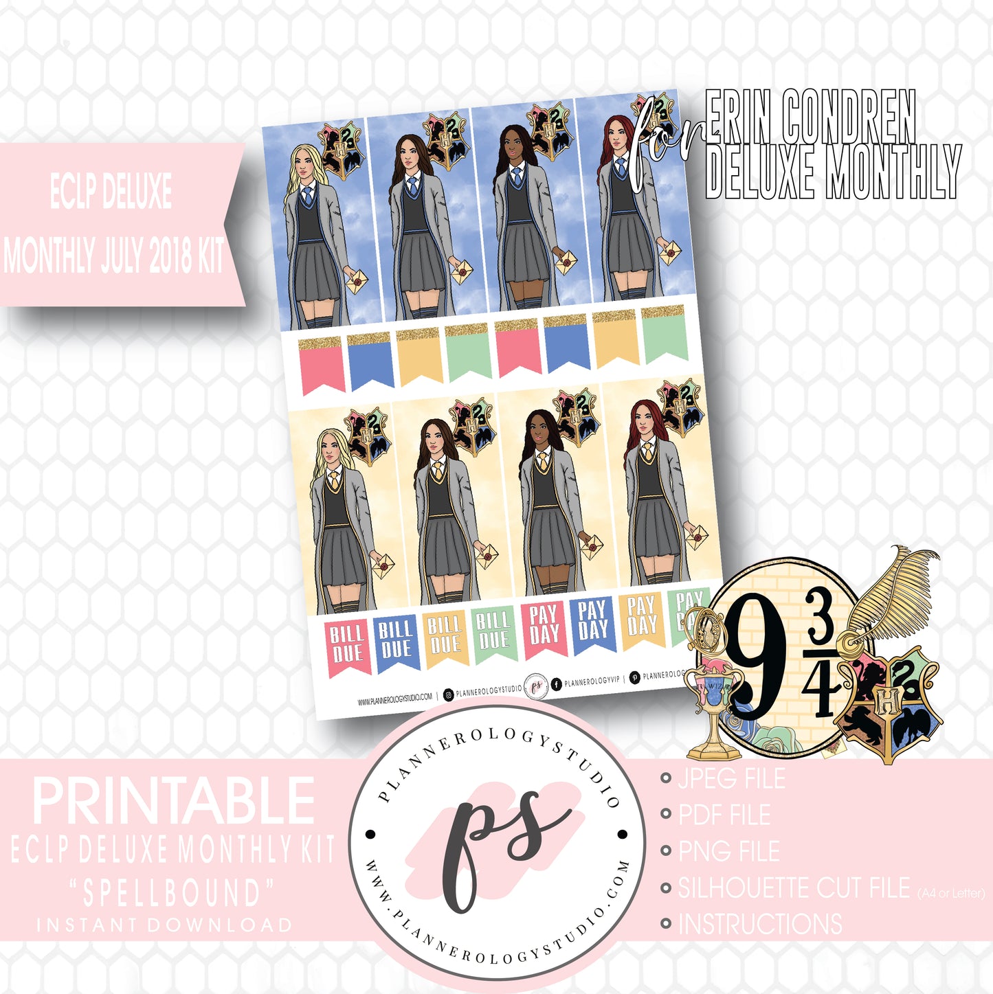 Spellbound (Harry Potter) July 2018 Monthly View Kit Digital Printable Planner Stickers (for use with Erin Condren Deluxe Monthly Planner) - Plannerologystudio
