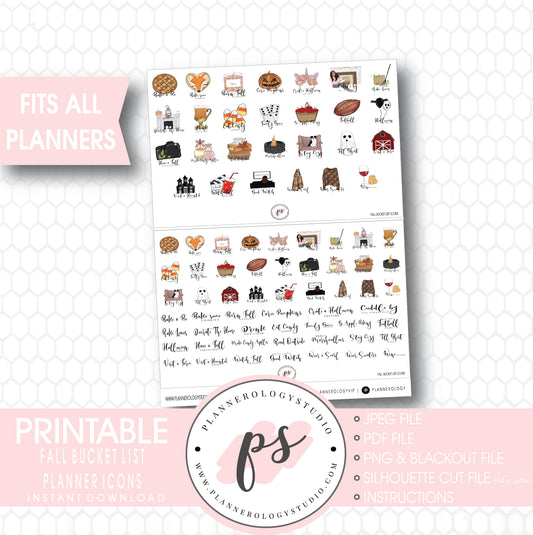 Fall Autumn Bucket List To Do Planner Icons Digital Printable Planner Stickers - Plannerologystudio