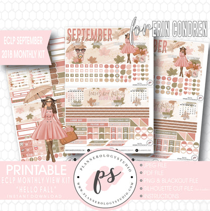 Hello Fall September 2018 Monthly View Kit Digital Printable Planner Stickers (for use with Erin Condren) - Plannerologystudio