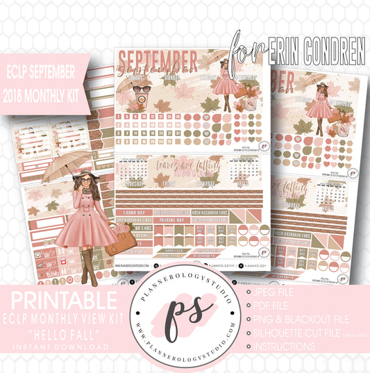 Hello Fall September 2018 Monthly View Kit Digital Printable Planner Stickers (for use with Erin Condren) - Plannerologystudio