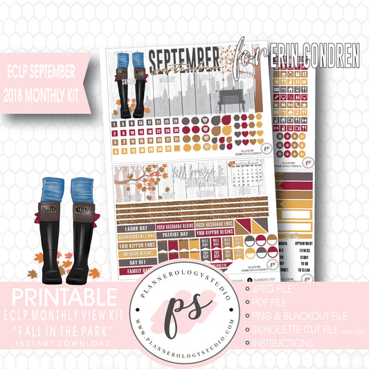 Fall in the Park September 2018 Monthly View Kit Digital Printable Planner Stickers (for use with Erin Condren) - Plannerologystudio