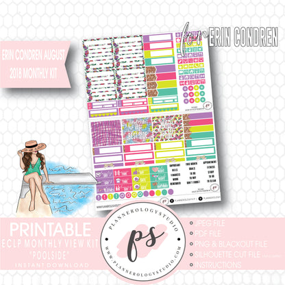 Poolside Summer August 2018 Monthly View Kit Digital Printable Planner Stickers (for use with Erin Condren) - Plannerologystudio