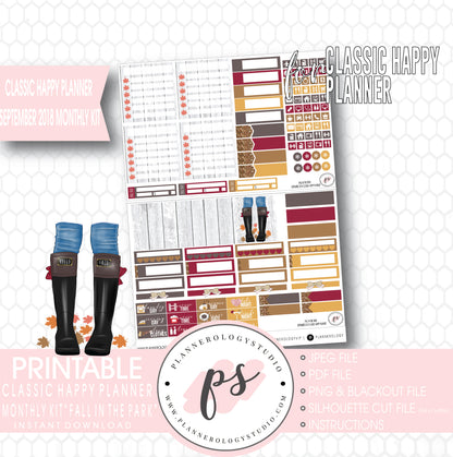 Fall in the Park September 2018 Monthly View Kit Digital Printable Planner Stickers (for use with Classic Happy Planner) - Plannerologystudio