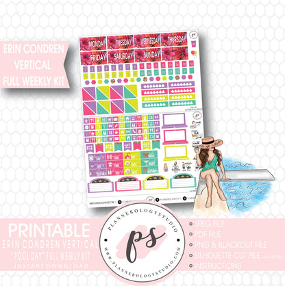 Pool Day Full Weekly Kit Printable Planner Stickers (for use with Erin Condren Vertical) - Plannerologystudio