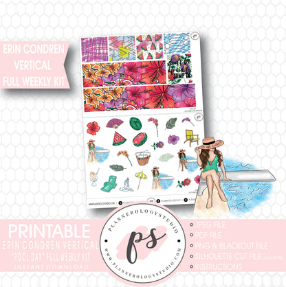 Pool Day Full Weekly Kit Printable Planner Stickers (for use with Erin Condren Vertical) - Plannerologystudio