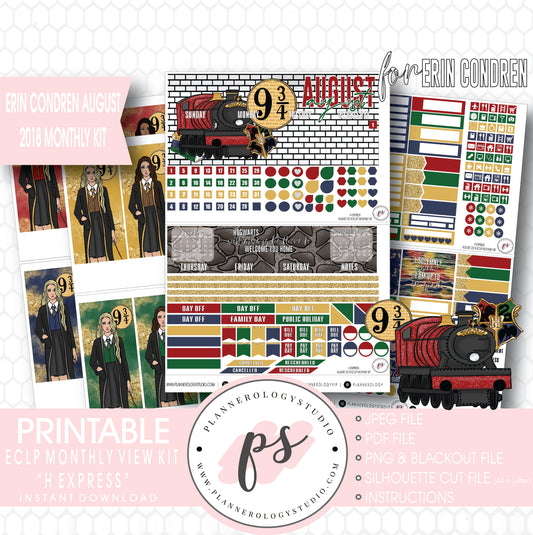 H Express (Harry Potter) August 2018 Monthly View Kit Digital Printable Planner Stickers (for use with Erin Condren) - Plannerologystudio