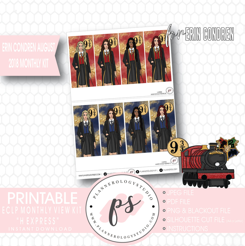 H Express (Harry Potter) August 2018 Monthly View Kit Digital Printable Planner Stickers (for use with Erin Condren) - Plannerologystudio