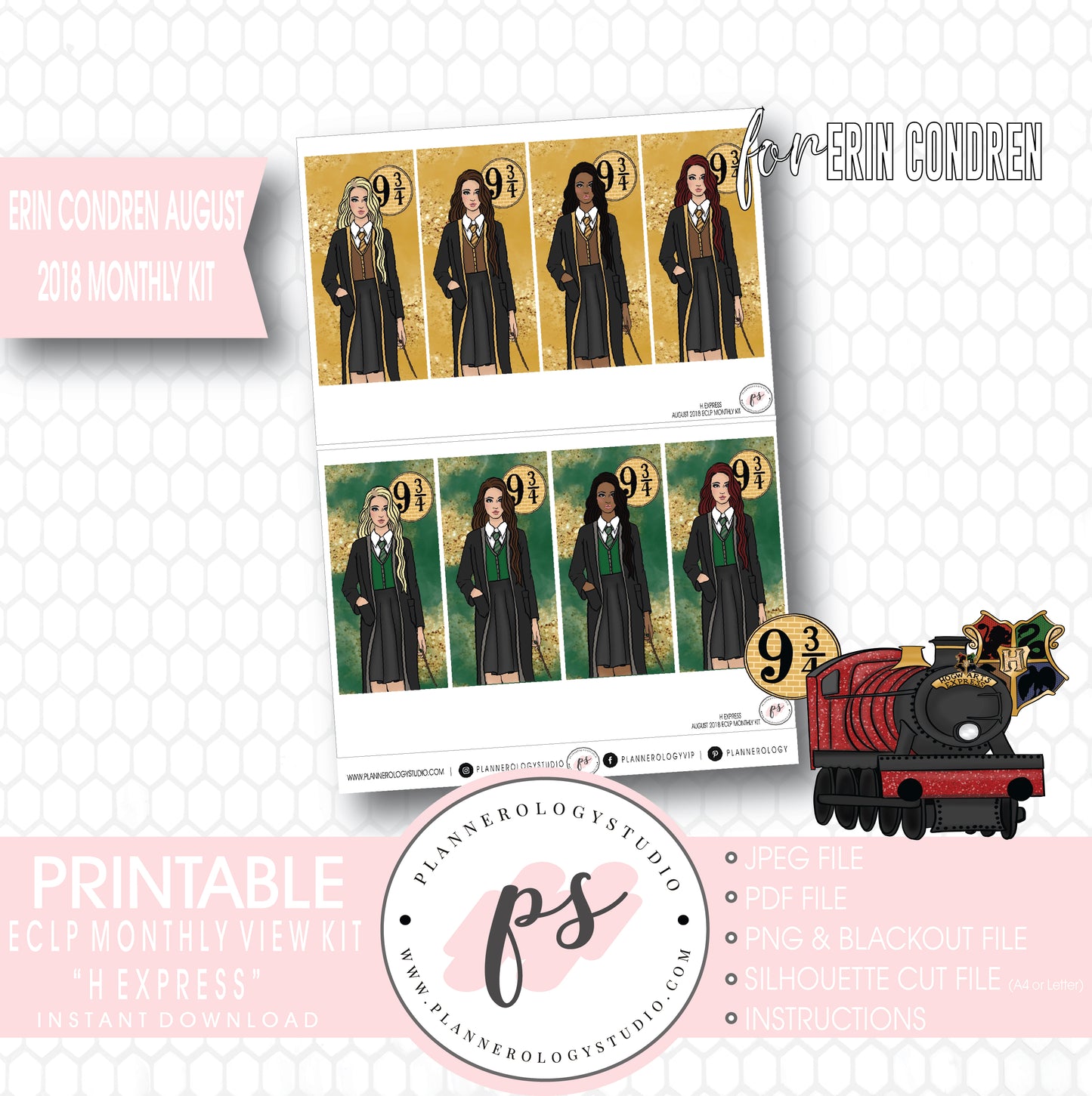 H Express (Harry Potter) August 2018 Monthly View Kit Digital Printable Planner Stickers (for use with Erin Condren) - Plannerologystudio