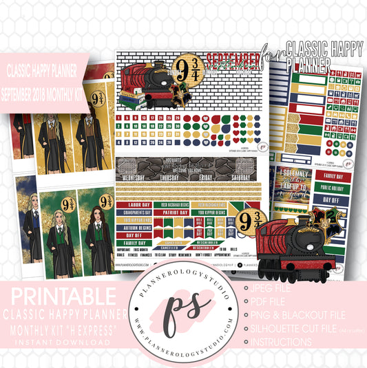 H Express (Harry Potter) September 2018 Monthly View Kit Digital Printable Planner Stickers (for use with Classic Happy Planner) - Plannerologystudio