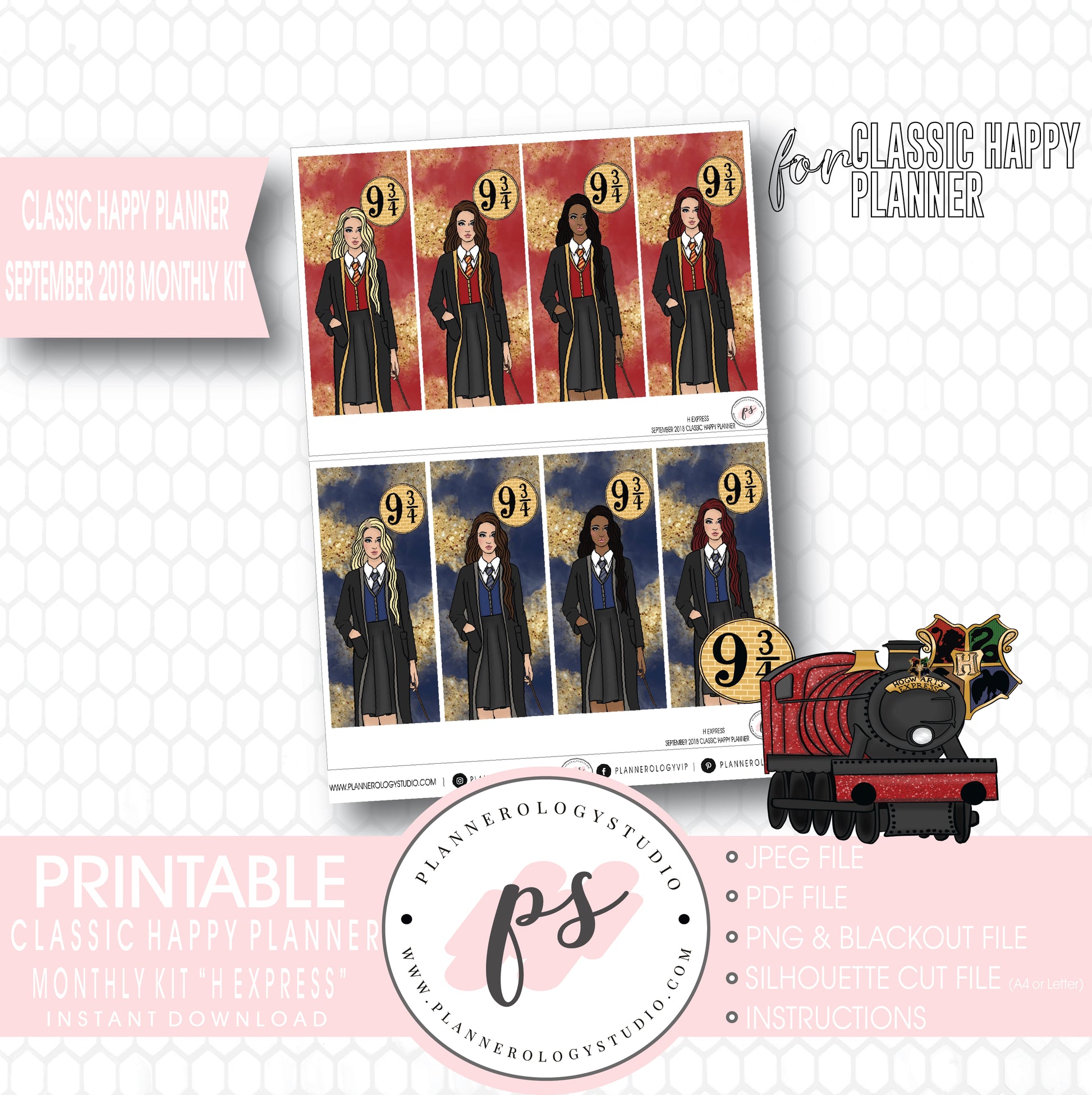 H Express (Harry Potter) September 2018 Monthly View Kit Digital Printable Planner Stickers (for use with Classic Happy Planner) - Plannerologystudio