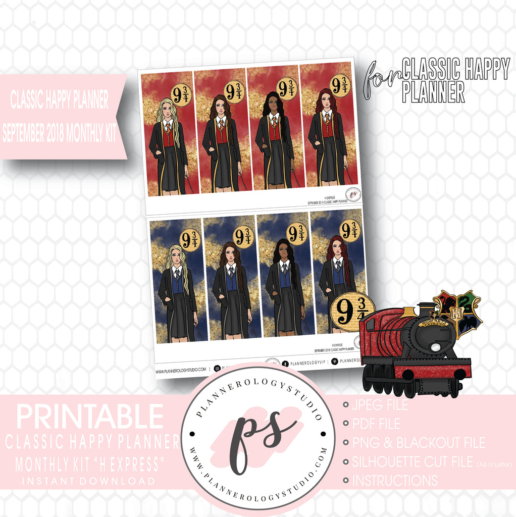 H Express (Harry Potter) September 2018 Monthly View Kit Digital Printable Planner Stickers (for use with Classic Happy Planner) - Plannerologystudio