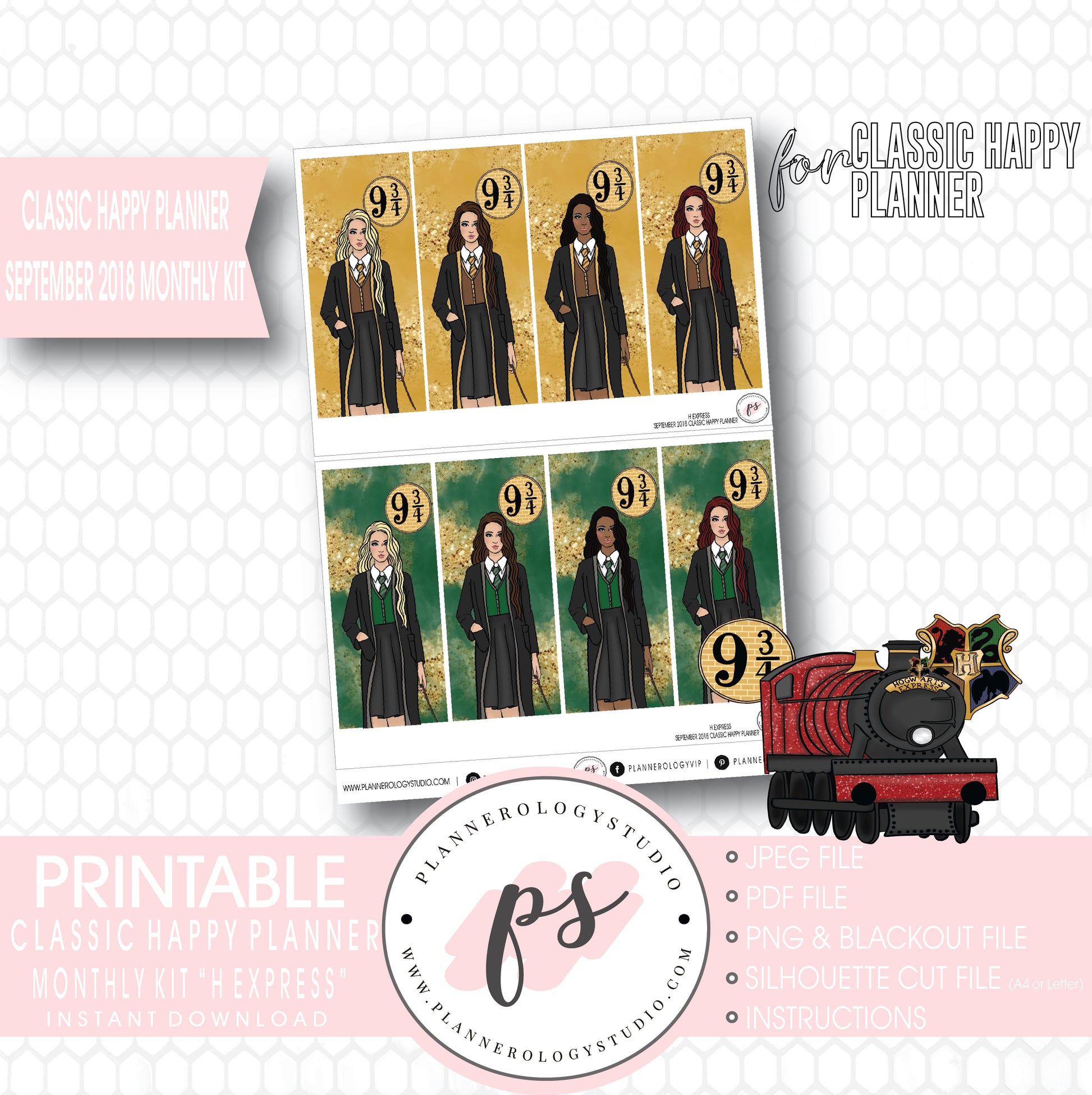 H Express (Harry Potter) September 2018 Monthly View Kit Digital Printable Planner Stickers (for use with Classic Happy Planner) - Plannerologystudio