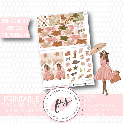 Hello Fall Full Weekly Kit Printable Planner Stickers (for use with Erin Condren Vertical) - Plannerologystudio
