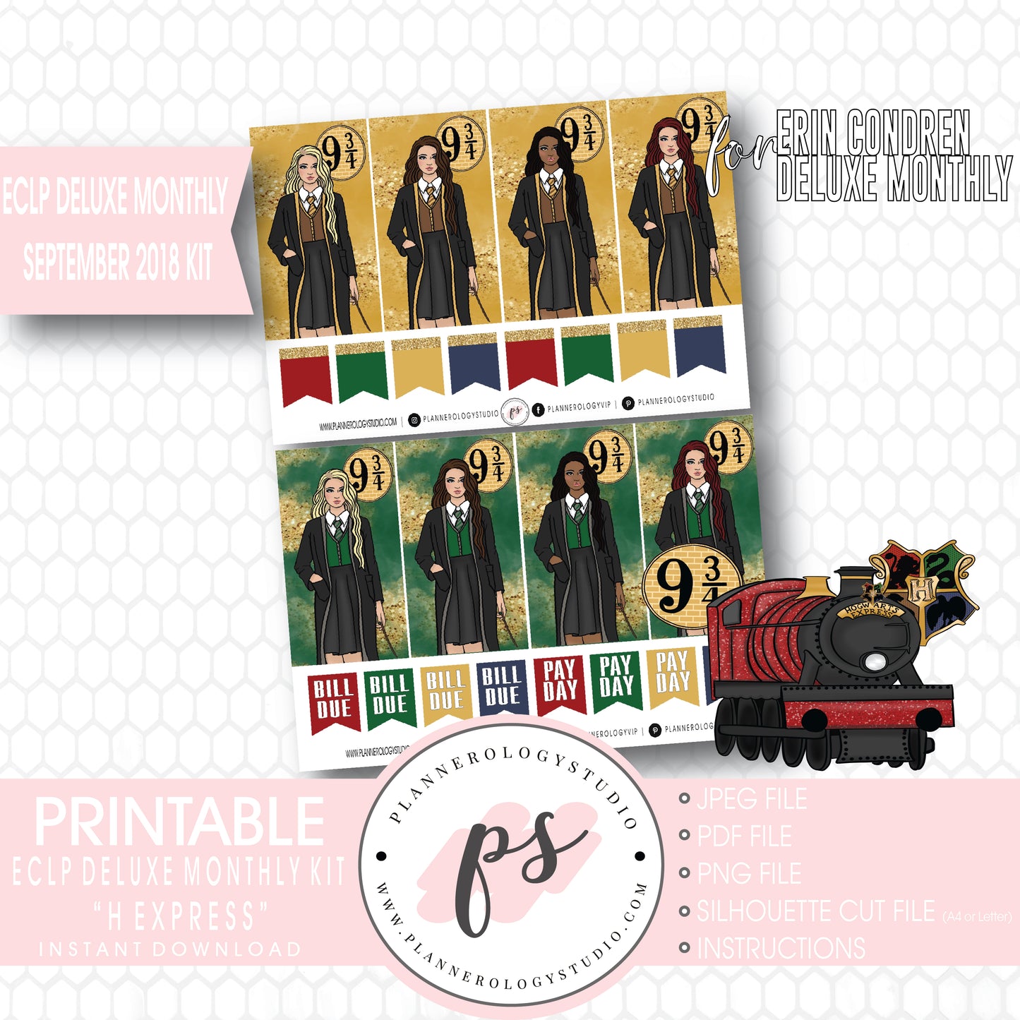 H Express (Harry Potter) September 2018 Monthly View Kit Digital Printable Planner Stickers (for use with Erin Condren Deluxe Monthly Planner) - Plannerologystudio