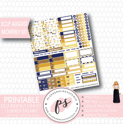 "Summer Dreams" August 2017 Monthly View Kit Printable Planner Stickers (for use with ECLP) - Plannerologystudio
