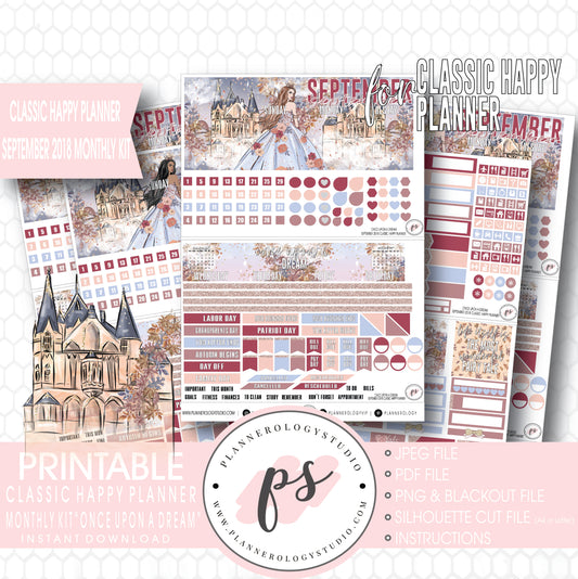 Once Upon a Dream September 2018 Monthly View Kit Digital Printable Planner Stickers (for use with Classic Happy Planner) - Plannerologystudio