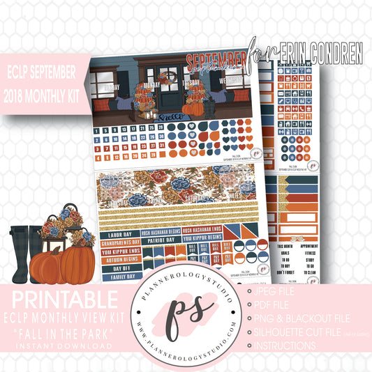 Fall Dusk September 2018 Monthly View Kit Digital Printable Planner Stickers (for use with Erin Condren) - Plannerologystudio