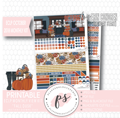 Fall Dusk October Monthly View Kit Digital Printable Planner Stickers (for use with Erin Condren) (Undated and Monday Start) - Plannerologystudio