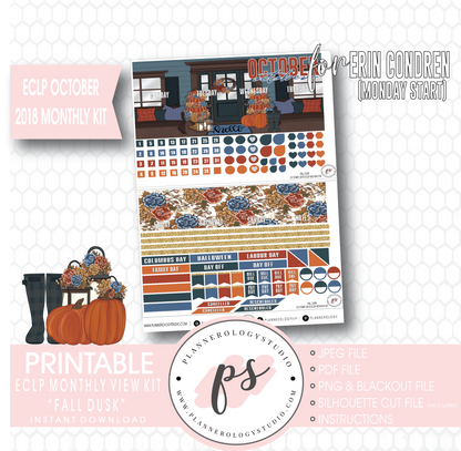 Fall Dusk October Monthly View Kit Digital Printable Planner Stickers (for use with Erin Condren) (Undated and Monday Start) - Plannerologystudio