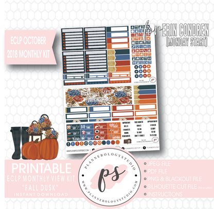 Fall Dusk October Monthly View Kit Digital Printable Planner Stickers (for use with Erin Condren) (Undated and Monday Start) - Plannerologystudio