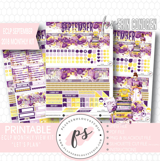 Let's Plan September 2018 Monthly View Kit Digital Printable Planner Stickers (for use with Erin Condren) - Plannerologystudio