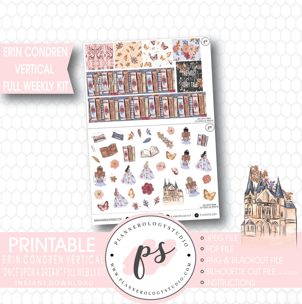 Once Upon a Dream Full Weekly Kit Printable Planner Stickers (for use with Erin Condren Vertical) - Plannerologystudio