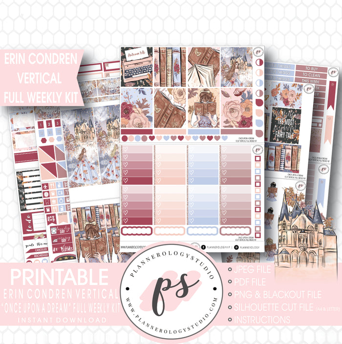 Once Upon a Dream Full Weekly Kit Printable Planner Stickers (for use with Erin Condren Vertical) - Plannerologystudio
