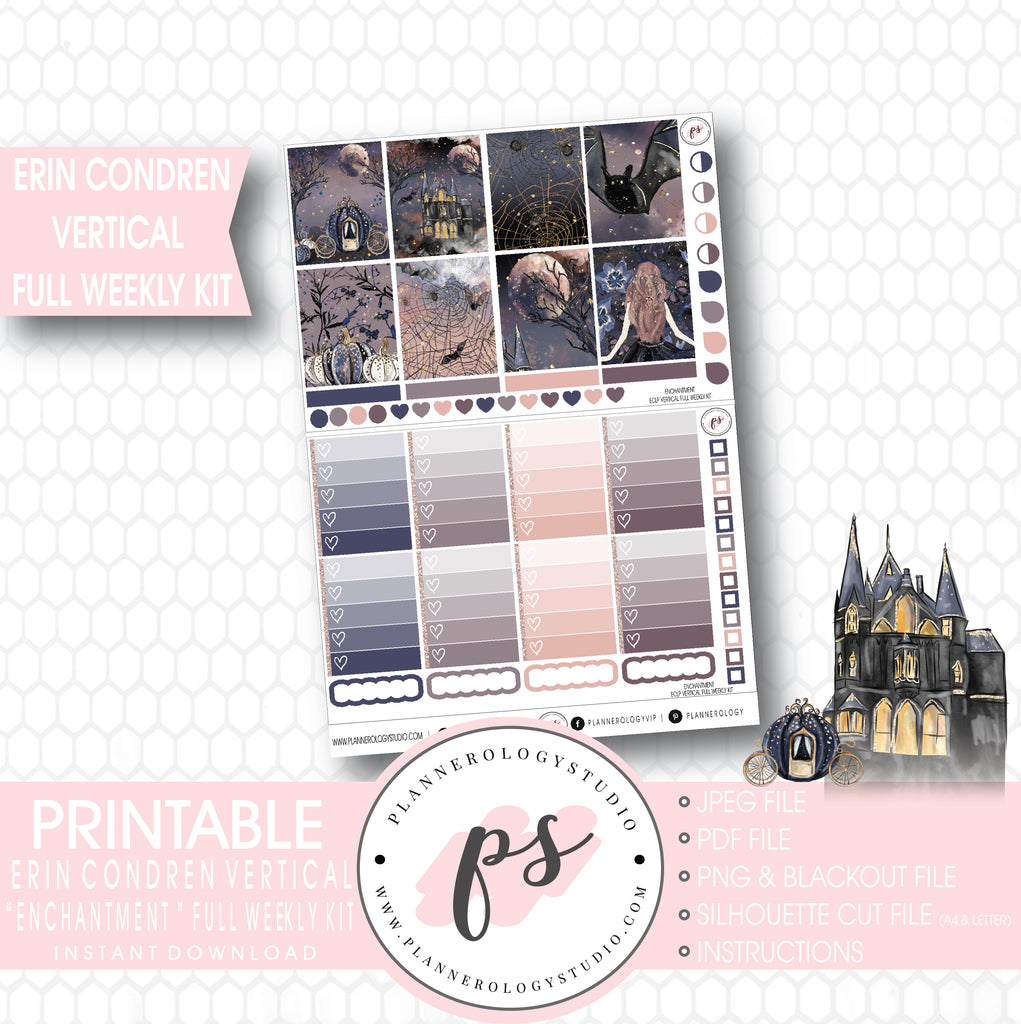 Enchanted Halloween Full Weekly Kit Printable Planner Stickers (for use with Erin Condren Vertical) - Plannerologystudio