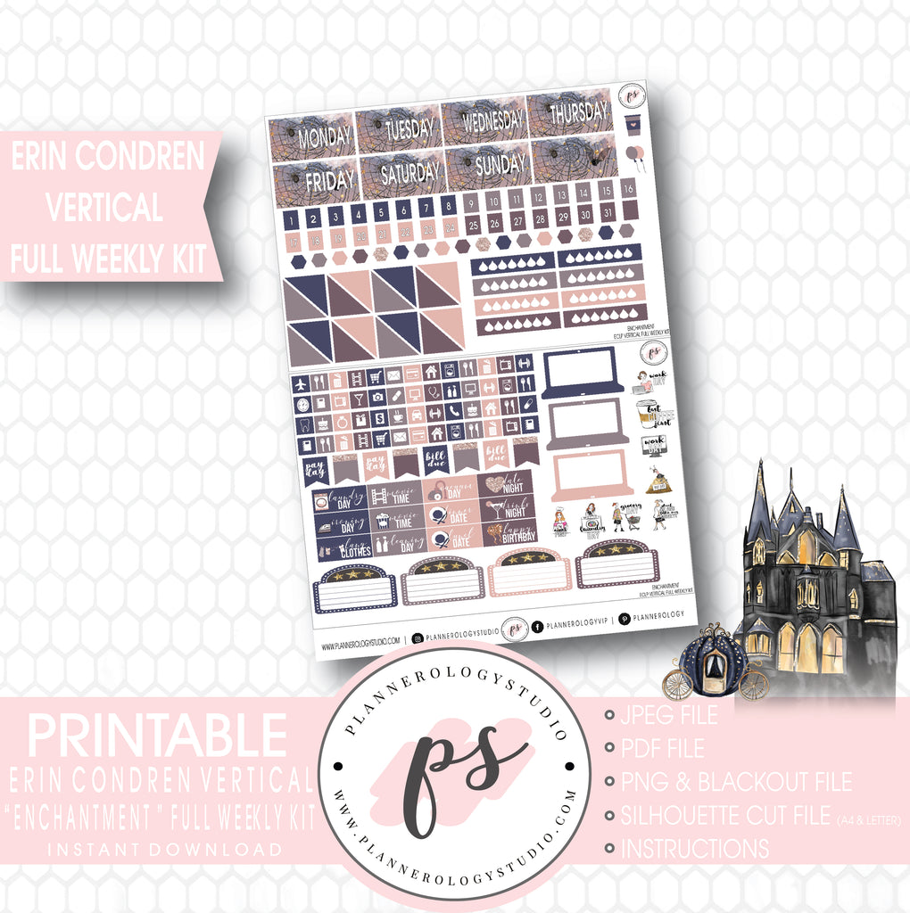 Enchanted Halloween Full Weekly Kit Printable Planner Stickers (for use with Erin Condren Vertical) - Plannerologystudio