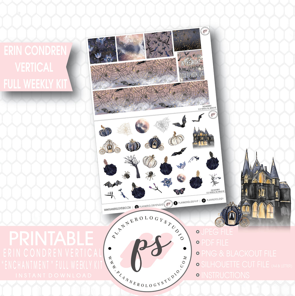 Enchanted Halloween Full Weekly Kit Printable Planner Stickers (for use with Erin Condren Vertical) - Plannerologystudio