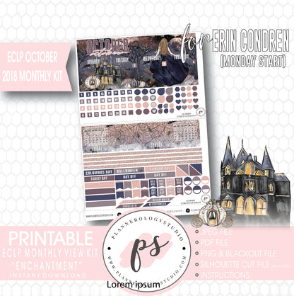 Enchantment Halloween October 2018 Monthly View Kit Digital Printable Planner Stickers (for use with Erin Condren) (Monday Start) - Plannerologystudio