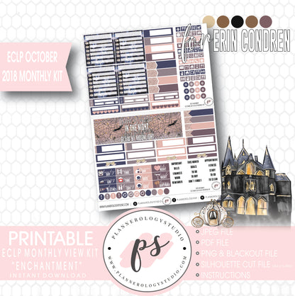 Enchantment Halloween October 2018 Monthly View Kit Digital Printable Planner Stickers (for use with Erin Condren) - Plannerologystudio