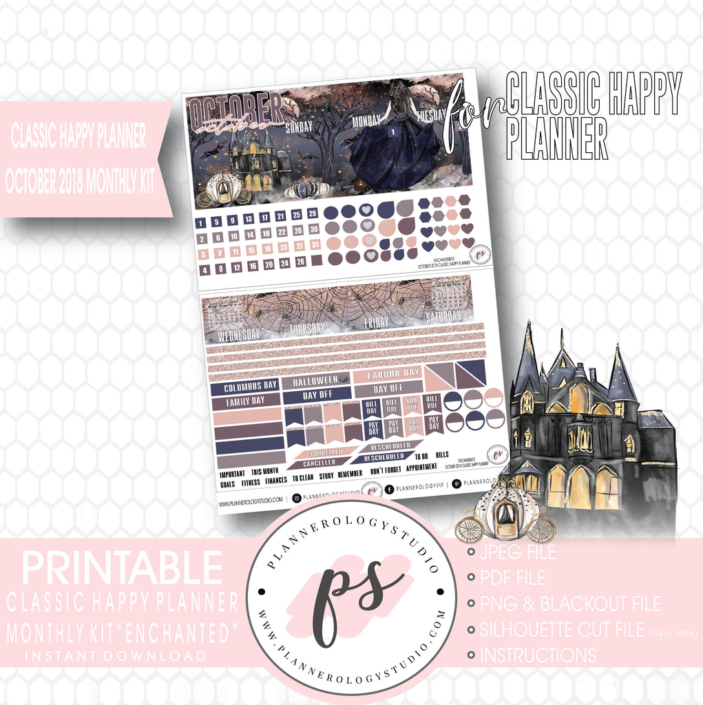 Enchantment Halloween October 2018 Monthly View Kit Digital Printable Planner Stickers (for use with Classic Happy Planner) - Plannerologystudio