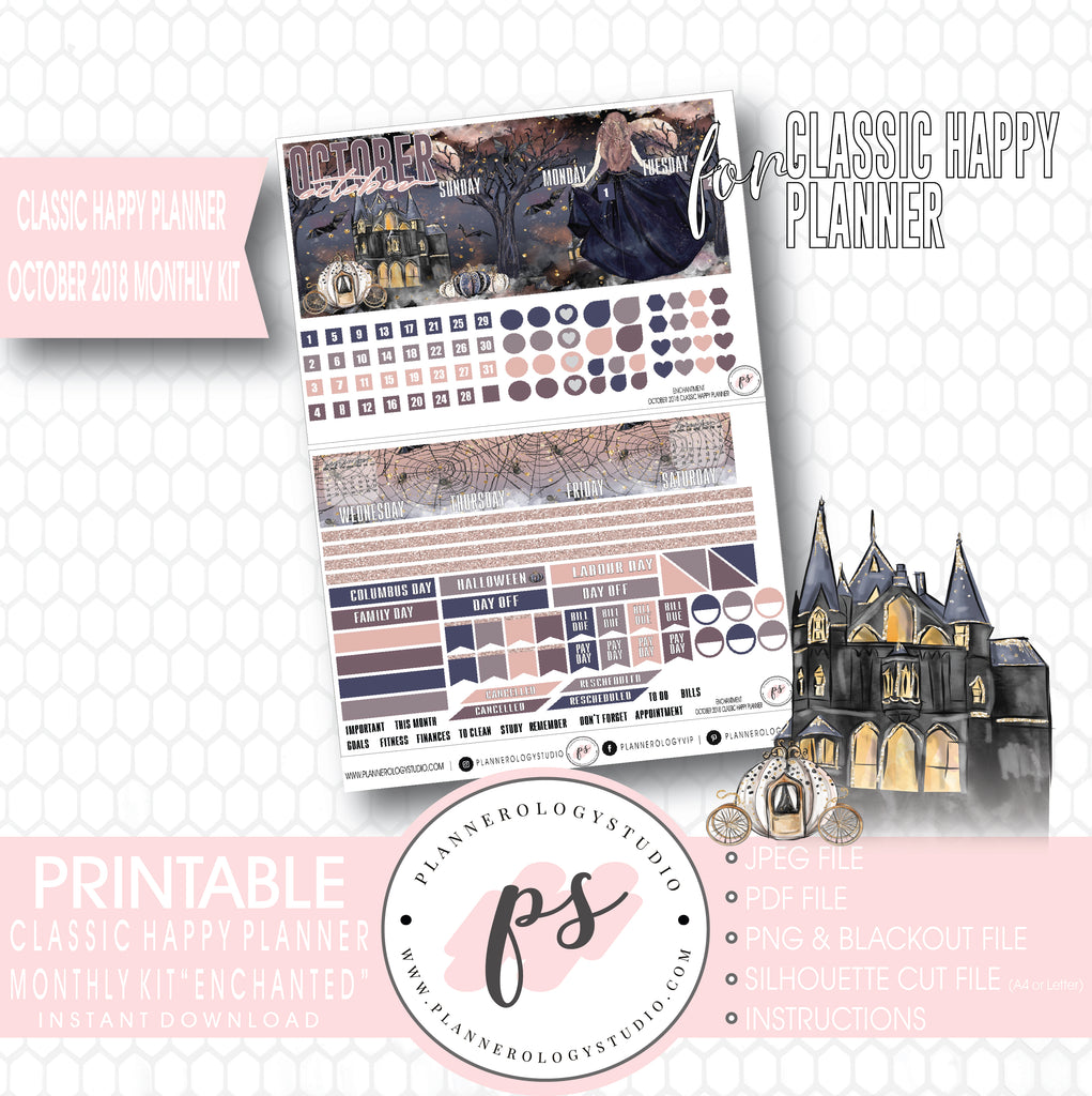 Enchantment Halloween October 2018 Monthly View Kit Digital Printable Planner Stickers (for use with Classic Happy Planner) - Plannerologystudio