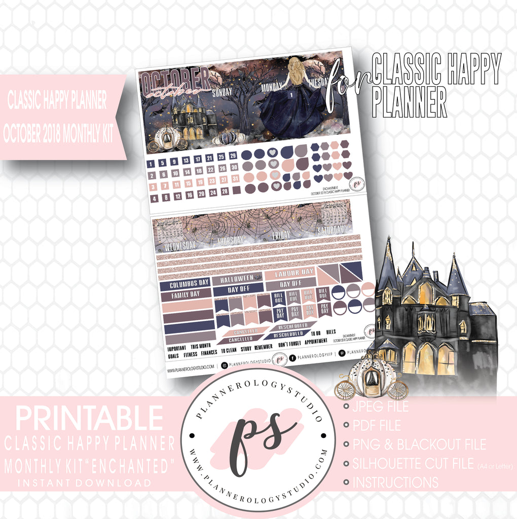 Enchantment Halloween October 2018 Monthly View Kit Digital Printable Planner Stickers (for use with Classic Happy Planner) - Plannerologystudio